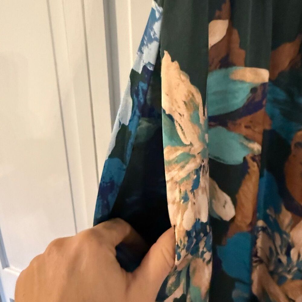 Nicole Mille floral satin look smocked waist ruffle sleeve maxi dress small - Picture 5 of 13